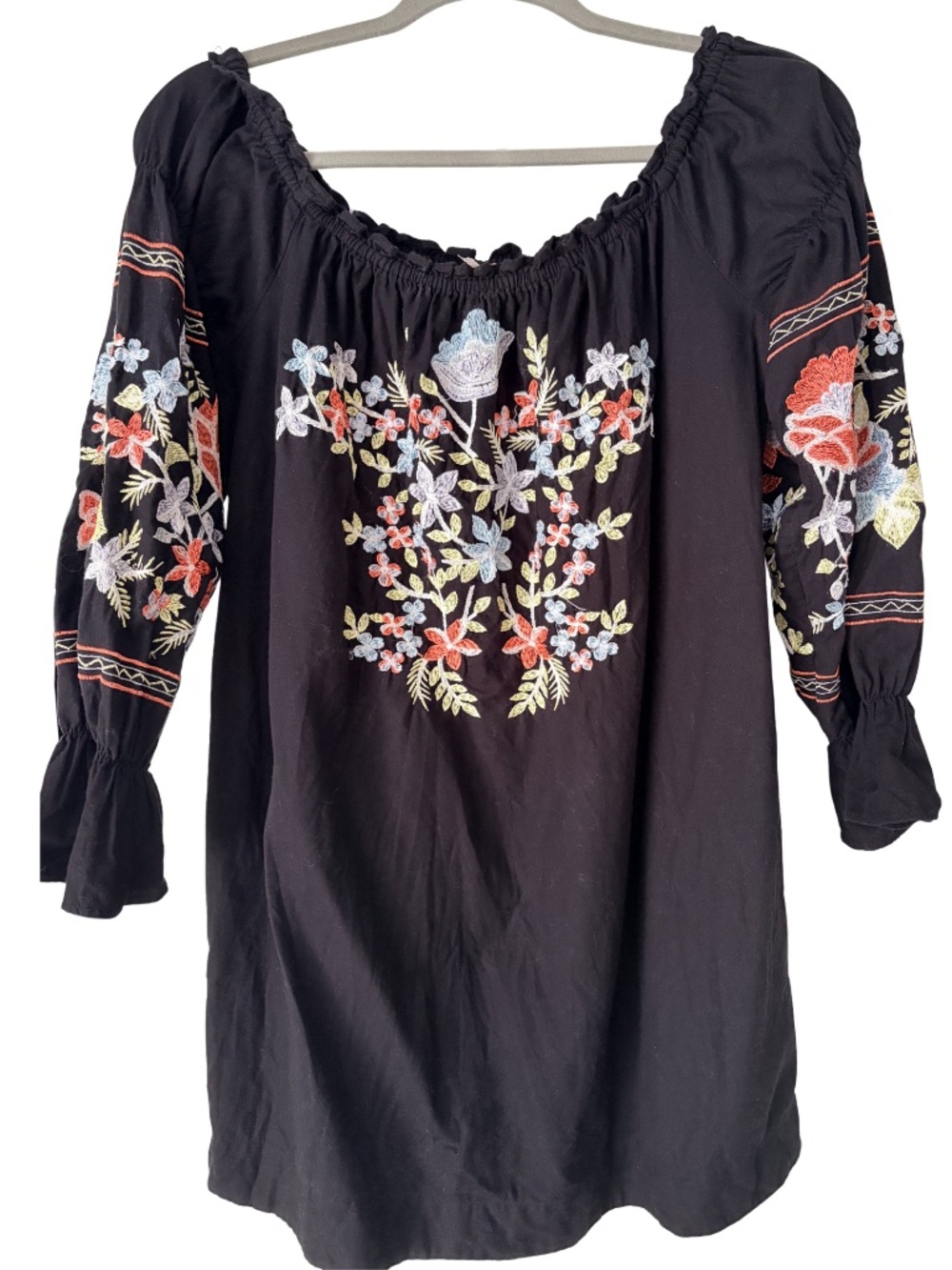 Free People Black Embroidered Tunic/Mini Dress, size small